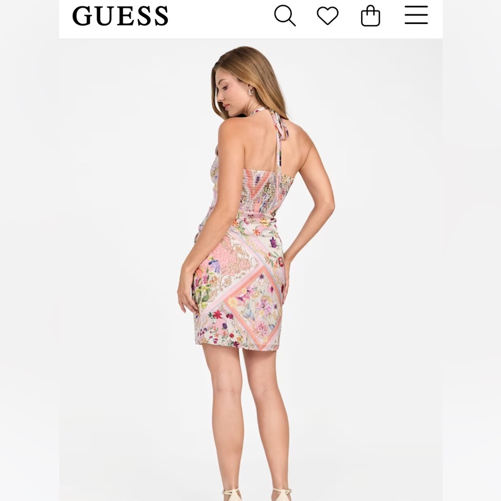Guess Floral Print Halter Mini Dress in Pink Multi Betty Halter Dress Size L - Picture 3 of 8